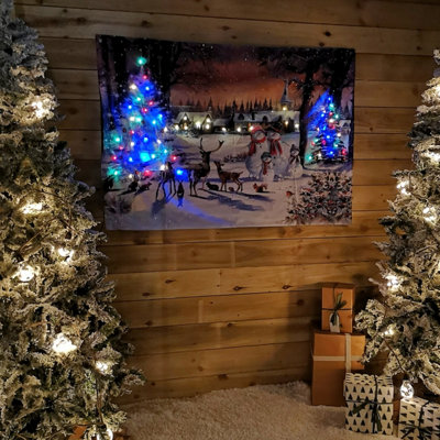 USB Powered 145cm x 100cm Light up Magical Christmas Village Tapestry with LEDs