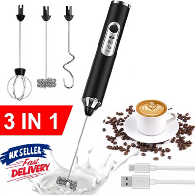 USB Rechargeable 3-in-1 Milk Frother & Egg Whisk with 3 Speeds