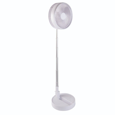 USB Rechargeable Foldaway Fan - Telescopic Height Adjustable Desk or Stand Cooling Fan with 3 Speeds & 180 Angle Adjustment