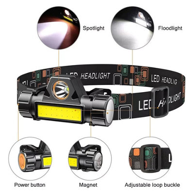 USB Rechargeable LED Head Torch Flashlight Ultra-Bright Work Light ...