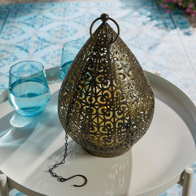 USB Rechargeable Oriental Style LED Lantern - Weatherproof Freestanding or Hanging Home or Garden Light - Bronze, H68 x 18cm