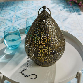 USB Rechargeable Oriental Style LED Lantern - Weatherproof Freestanding or Hanging Home or Garden Light - Bronze, H68 x 18cm