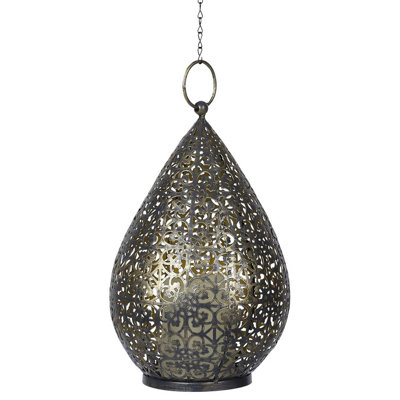 USB Rechargeable Oriental Style LED Lantern - Weatherproof Freestanding or Hanging Home or Garden Light - Bronze, H68 x 18cm