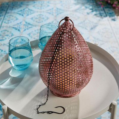 USB Rechargeable Oriental Style LED Lantern - Weatherproof Freestanding or Hanging Home or Garden Light - Pink, H68 x 18cm