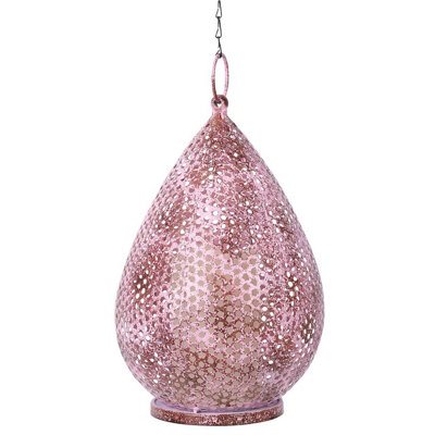 USB Rechargeable Oriental Style LED Lantern - Weatherproof Freestanding or Hanging Home or Garden Light - Pink, H68 x 18cm