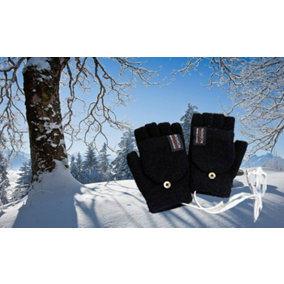 USB Touch Screen Winter Warm Flip Heated Gloves black