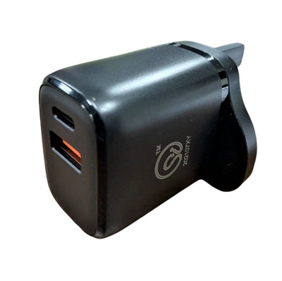 USB + TypeC Home Plug Charger Black