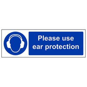 Use Ear Protection PPE Safety Sign - Rigid Plastic - 300x100mm (x3)