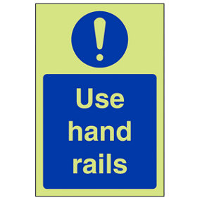 Use Hand Rail Stair Safety Sign - Glow in the Dark - 100x150mm (x3)