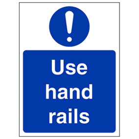 Use Hand Rail Stair Safety Sign - Self Adhesive Vinyl - 100x150mm (x3)