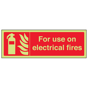 Use On Electrical Fires Safety Sign - Glow in the Dark 300x100mm (x3)