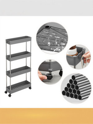 Utility Rolling Cart, 4-Tier Storage Trolley with Wheels, for Kitchen ...