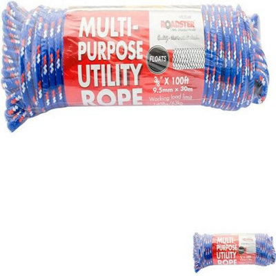 Utility Rope 9.5Mm X 30M 100Ft 1/4" Diamond Braid Polypropylene Multi Purpose