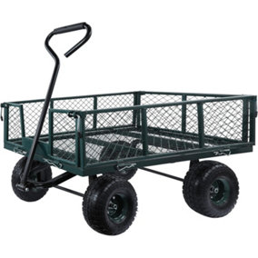 Utility Steel Garden Cart Trolley 350kg Heavy Duty Black Mesh Gardeners Wagon, Folding Sides, 10 inch Pneumatic Tyres