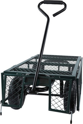 Utility Steel Garden Cart Trolley 350kg Heavy Duty Black Mesh Gardeners Wagon, Folding Sides, 10 inch Pneumatic Tyres