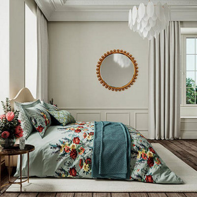 V&A Botanical Harmony Duvet Cover Set King Size Teal/Claret
