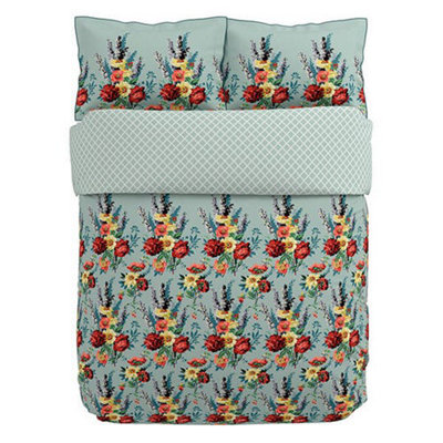 V&A Botanical Harmony Duvet Cover Set King Size Teal/Claret