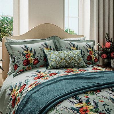 V&A Botanical Harmony Duvet Cover Set King Size Teal/Claret