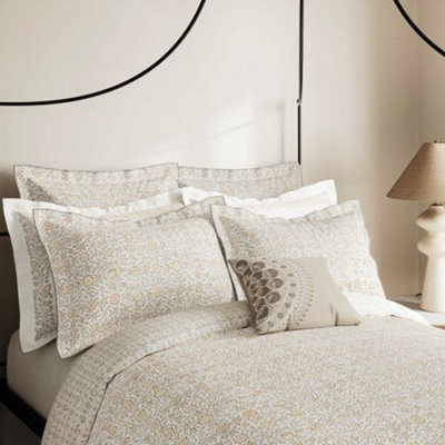 V&A Kerala Duvet Cover King Size Soft Ivory & Slate
