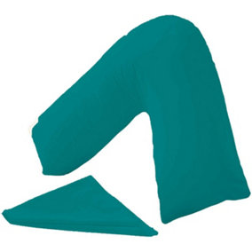 V-Shaped Pillow Extra Cushioning Support For Head, Neck & Back (Teal, V-Pillow With Cover)