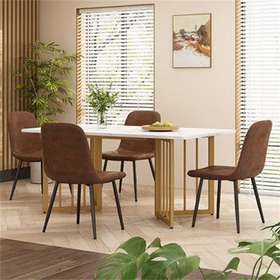 V-shaped Support Legs Rectangular Dining Table in Modern Marble Pattern ...