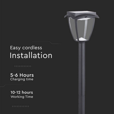 V-TAC LED Solar Lawn Lamp Matt Black - 6