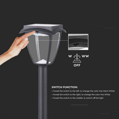 V-TAC LED Solar Lawn Lamp Matt Black - 7