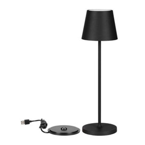 V-TAC Rechargeable Table Lamp Black Round LED USB Dimmable Light