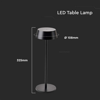 V-TAC Rechargeable Table Lamp Black Round LED USB Dimmable Light - 3