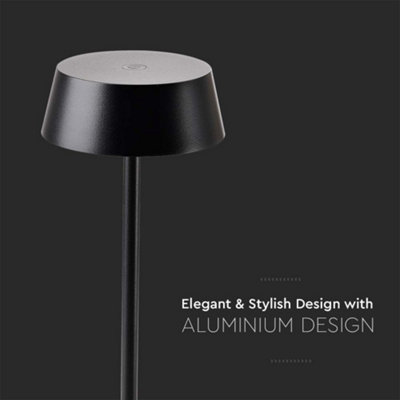 V-TAC Rechargeable Table Lamp Black Round LED USB Dimmable Light - 4