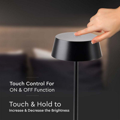 V-TAC Rechargeable Table Lamp Black Round LED USB Dimmable Light - 5