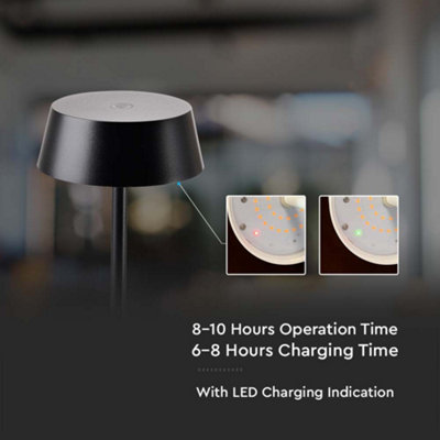 V-TAC Rechargeable Table Lamp Black Round LED USB Dimmable Light - 7