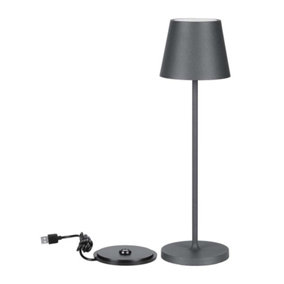 V-TAC Rechargeable Table Lamp Grey Round LED USB Dimmable Light
