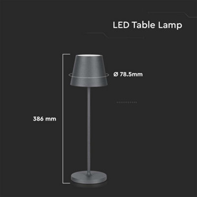 V-TAC Rechargeable Table Lamp Grey Round LED USB Dimmable Light - 3