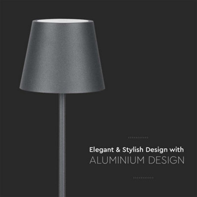 V-TAC Rechargeable Table Lamp Grey Round LED USB Dimmable Light - 4