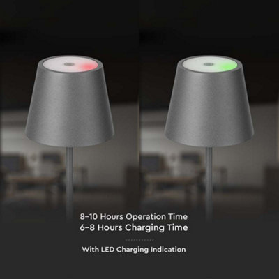 V-TAC Rechargeable Table Lamp Grey Round LED USB Dimmable Light - 8