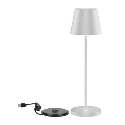 V-TAC Rechargeable Table Lamp White Round LED USB Dimmable Light with Wireless Charging