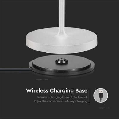 V-TAC Rechargeable Table Lamp White Round LED USB Dimmable Light with Wireless Charging - 8
