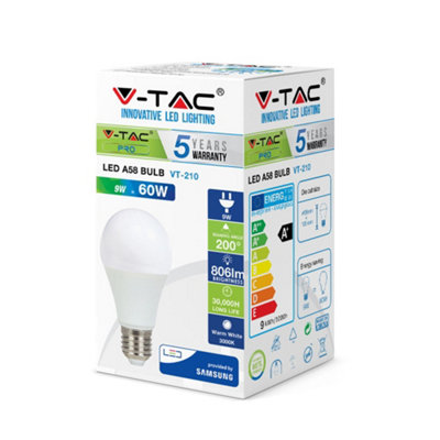 V-TAC VT230 9W A58 High-quality Plastic Bulb Samsung Chip E27 6400K (VT-210)