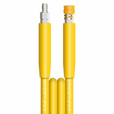 V-TUF 10m 2 WIRE, TOUGH COVER 3/8" 400BAR 155C  V-TUF YELLOW JETWASH HOSE with DURAKLIX HEAVY DUTY MSQ COUPLINGS