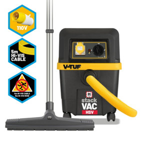 V-TUF STACKVAC HSV 110v 30L M-Class Dust Extractor Wet & Dry - with Power Take Off - Health & Safety Version