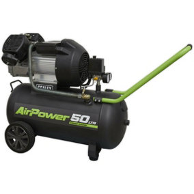 V-Twin Direct Drive Air Compressor - 50L Capacity Tank - 3hp Induction Motor