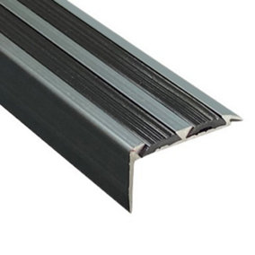 V2 Stair Nosing Trim 3ft / 0.9metres Grey Anti-Slip Edging Strip Tile / Laminate / Wood To Vinyl Or Carpet