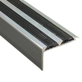 V2 Stair Nosing Trim 3ft / 0.9metres Silver Anti-Slip Edging Strip Tile / Laminate / Wood To Vinyl Or Carpet