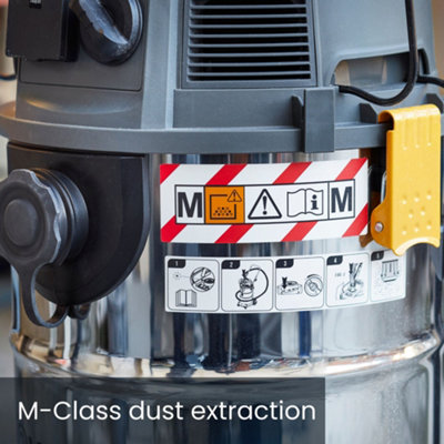 Vacmaster 38L M Class Dust Extractor with Power Take Off & Push Clean Filter - Industrial Wet Dry Vac, 240V, 1500W, Corded, Silver
