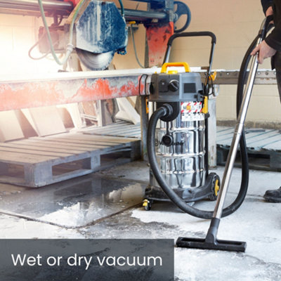 Vacmaster 38L M Class Dust Extractor with Power Take Off & Push Clean Filter - Industrial Wet Dry Vac, 240V, 1500W, Corded, Silver