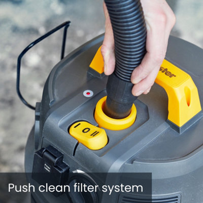 Vacmaster 38L M Class Dust Extractor with Power Take Off & Push Clean Filter - Industrial Wet Dry Vac, 240V, 1500W, Corded, Silver