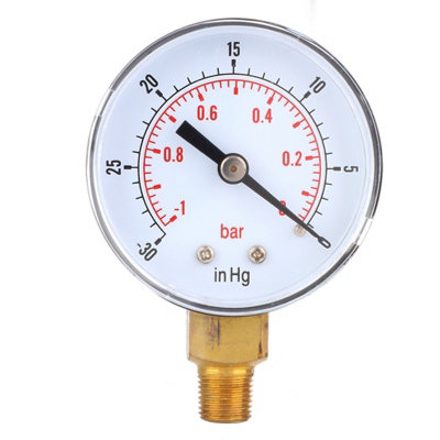 Vacuum Gauge -1 to 0 Bar,-30 to 0 inHg,50mm,1/8 BSPT Bottom Connection ...