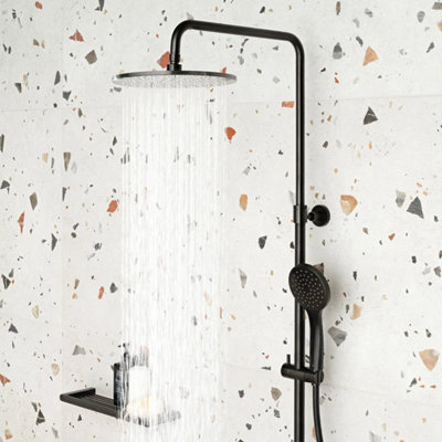 Vado Shower Column 250mm Round Head Black Brushed Exposed Thermostatic