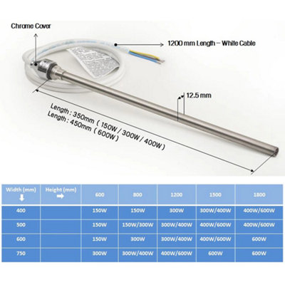 Valdern 600W Electric Towel Rail Element Towel Radiator Heating Element